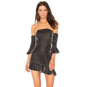 NBD Women's Adelita Dress Small Gray Off Shoulder Asymmetrical Mini Velvet